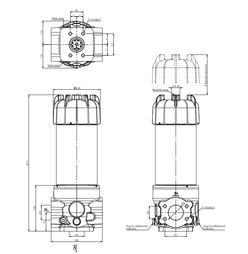 FLRRHR1300000B00F10MB2000A0 in-line filter housing (pressure line)