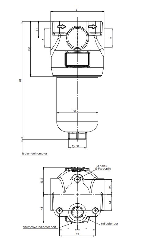 FH420XD100000BB5D0S000S0 in-line filter housing (pressure line)