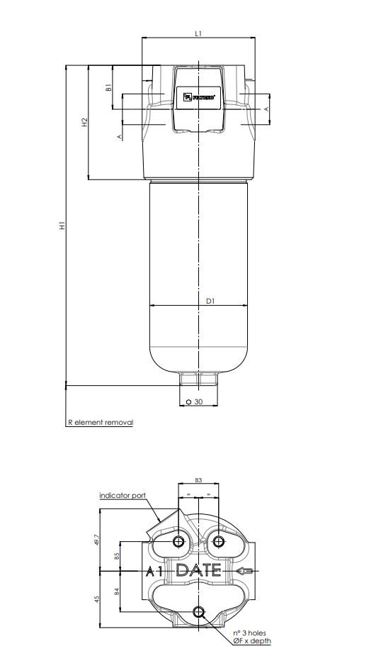 FH323DHD75000B0M220T000S0 in-line filter housing (pressure line)