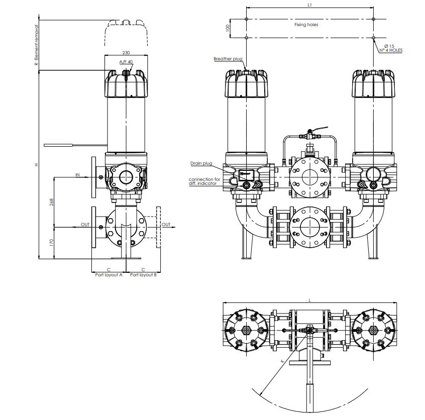 FLRDRHR1300000B00F10MA1000S01 in-line filter housing (pressure line)