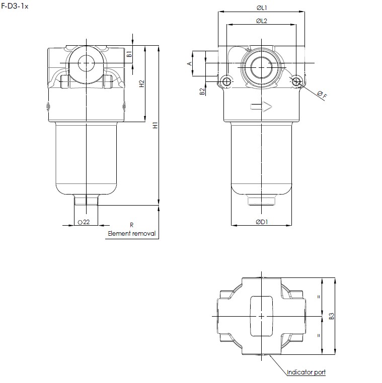 FD310000BB3DT000 in-line filter housing (pressure line)
