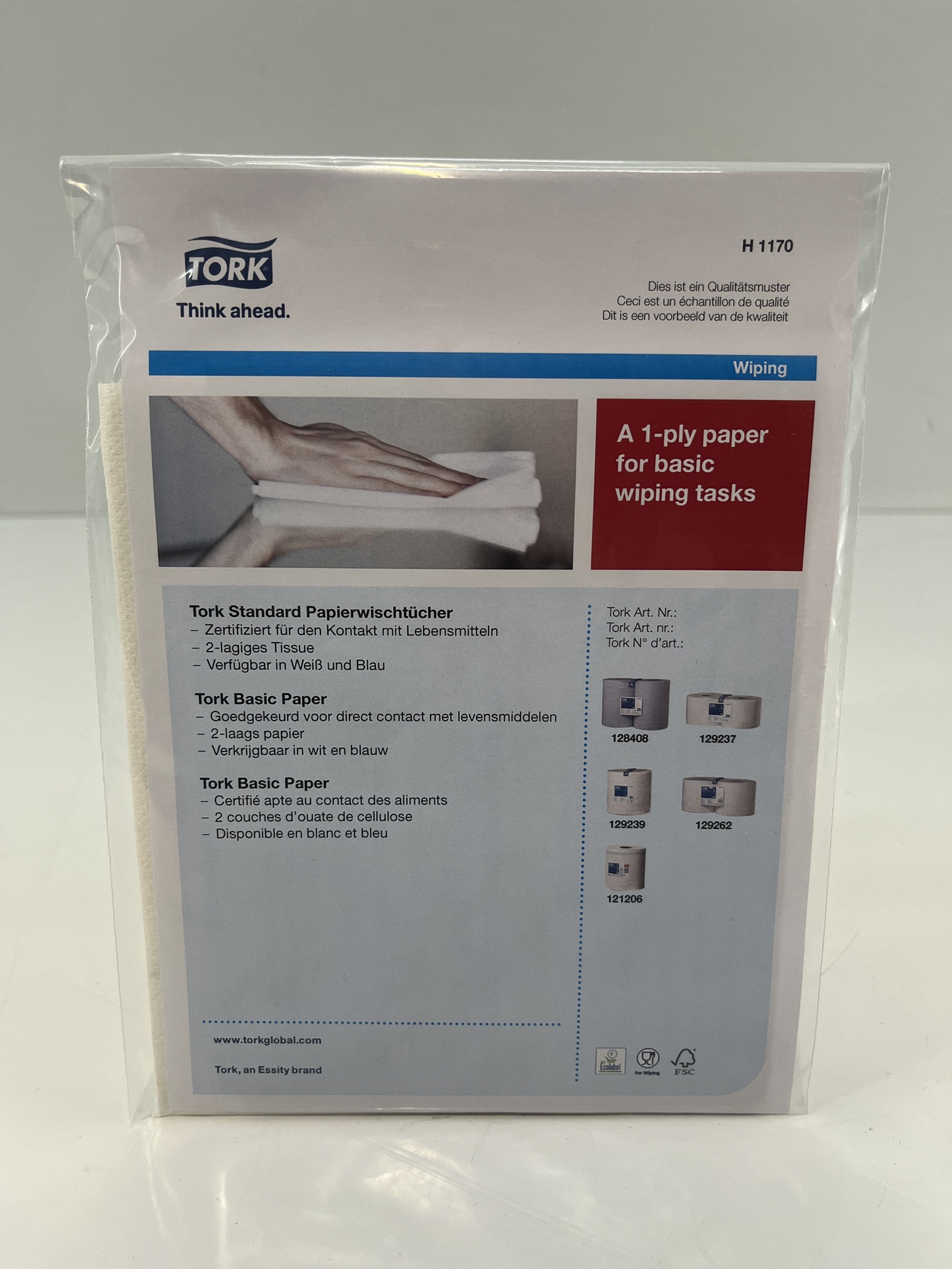 Sample Tork Standard paper wipes, white W1