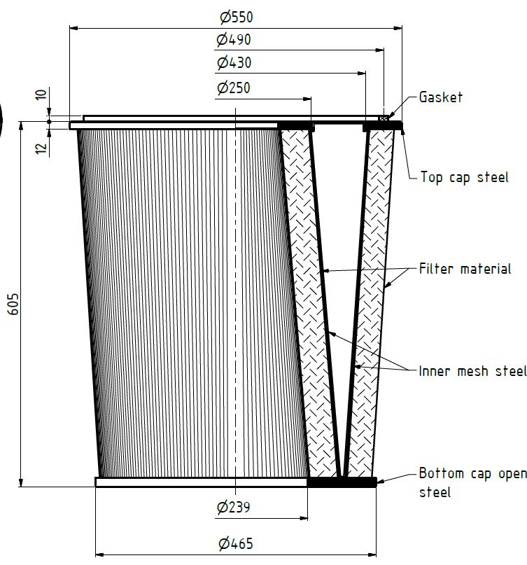 EIT-130-63875 filter cartridge  550/465 x 605mm,16,7m²