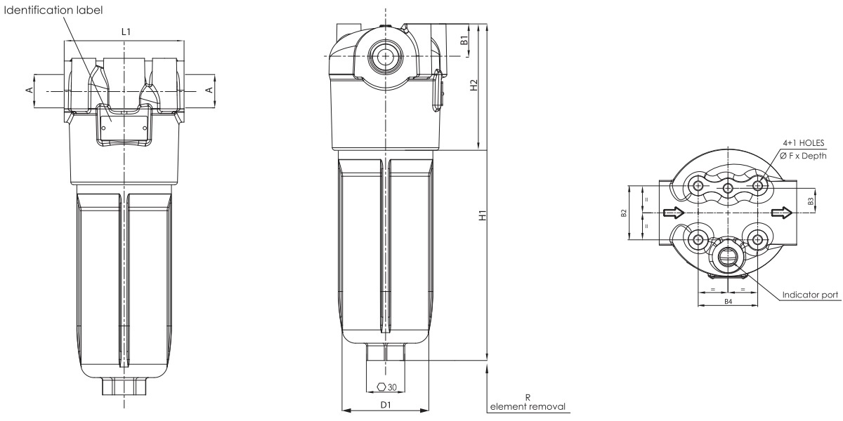 F100XD160000BB6DS000 in-line filter housing (press. line)